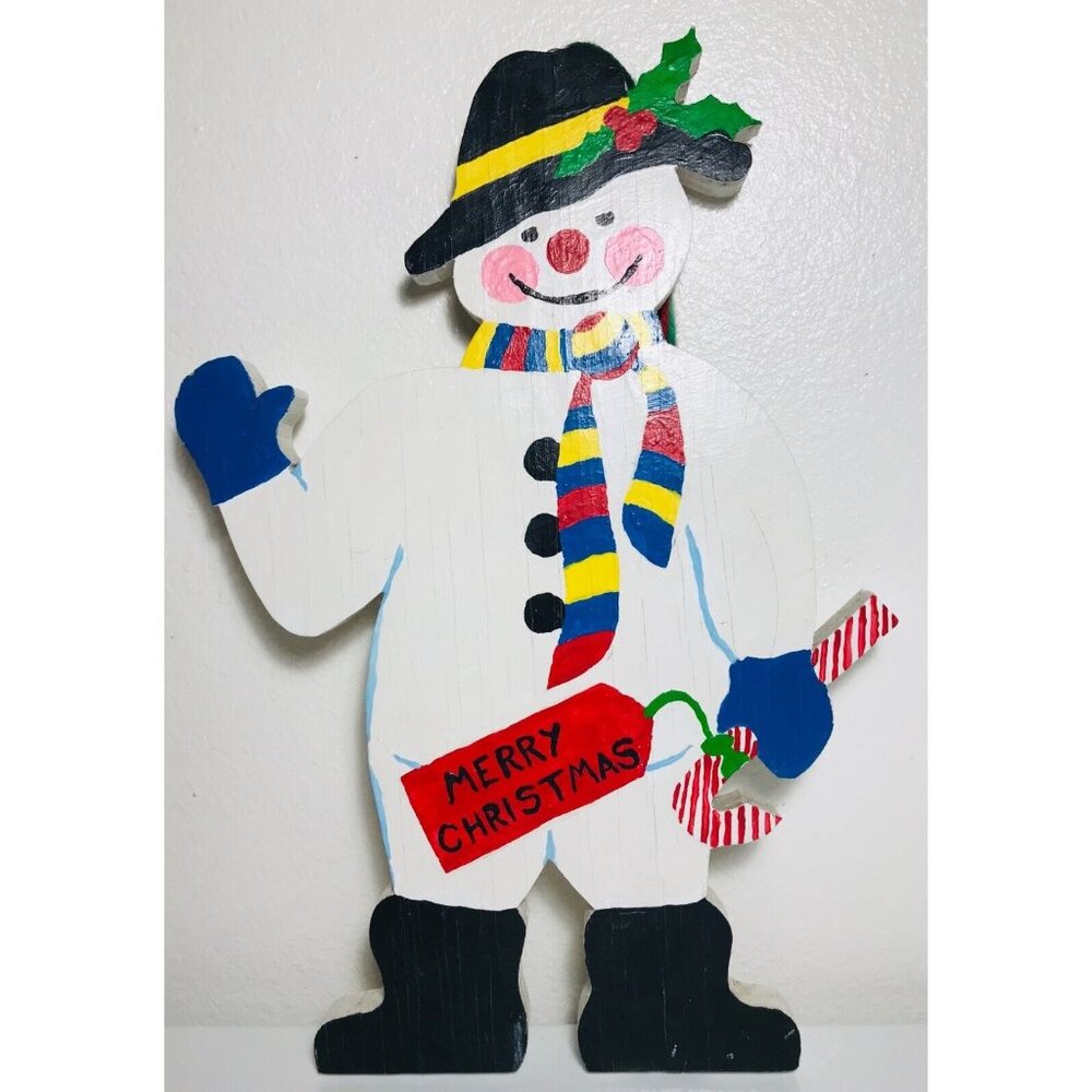 Handmade Snowman Wood Cut Out Christmas Decor Wooden Wall Hanging Holidays